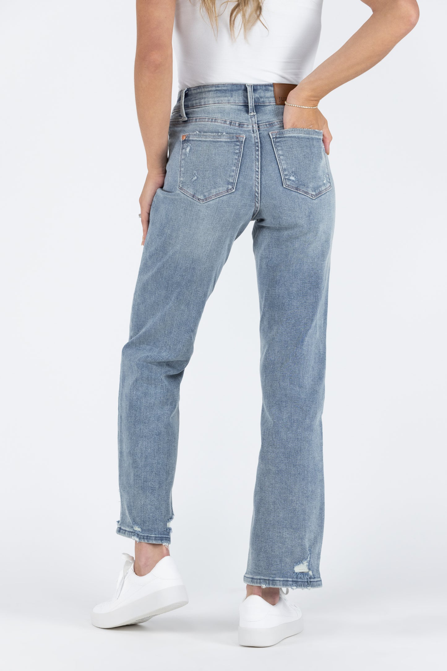 The Skylar from Judy Blue: Mid-Rise Straight Leg Denim with Distressing