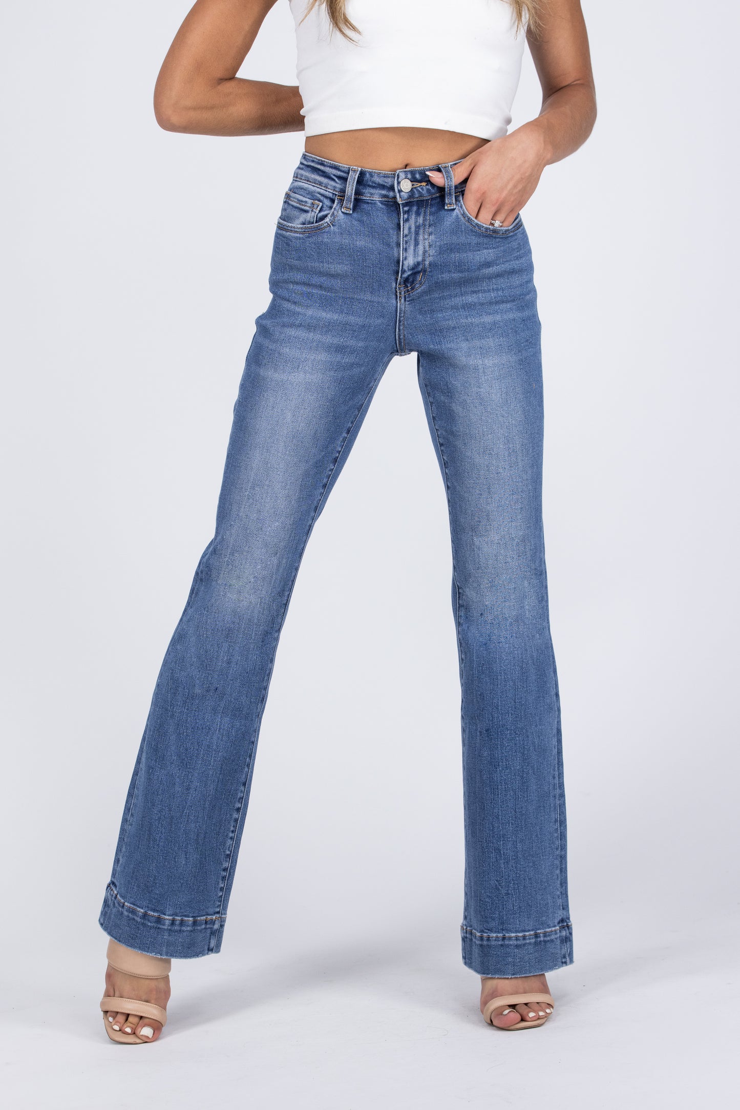 Beautiful Skies from Vervet: High-Rise Relaxed Flare Denim