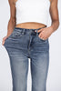 The Daisy from Judy Blue: High-Rise Tummy Control Contrast Wash Flare Denim