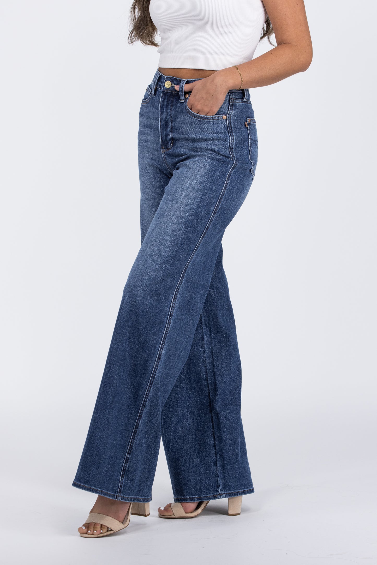 The Quinn from Judy Blue: High-Rise Tummy Control Retro Wide Leg Denim