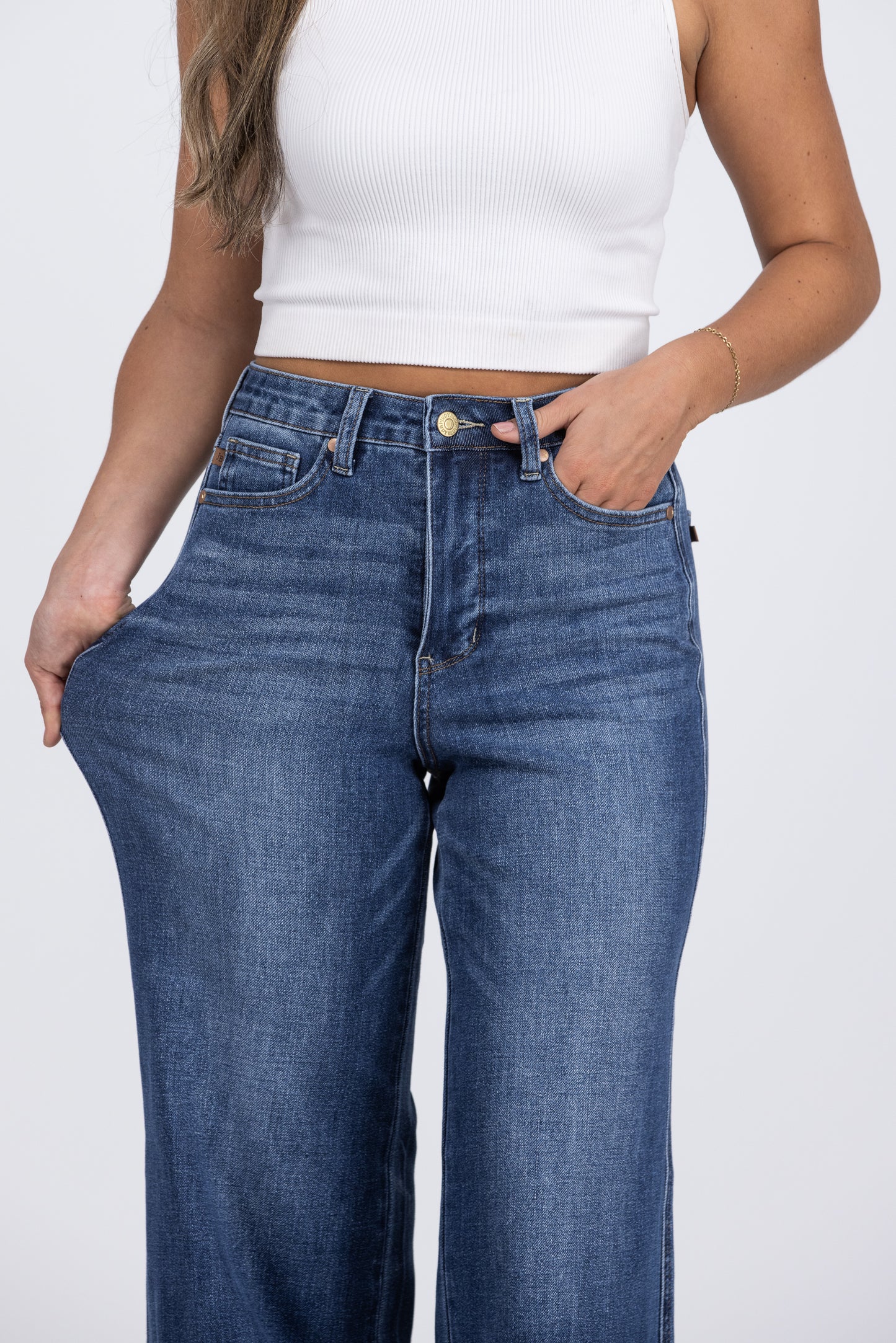 The Quinn from Judy Blue: High-Rise Tummy Control Retro Wide Leg Denim