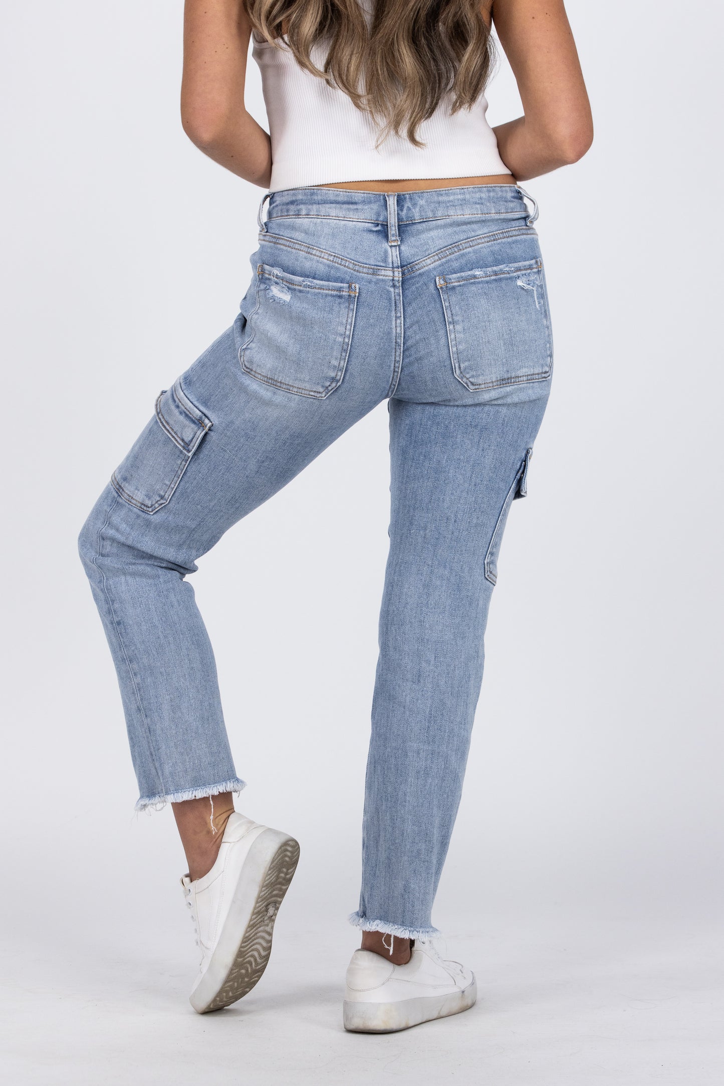 Sun Shining In The Sky from Lovervet: Mid-Rise Slim Straight Fit Cargo Denim