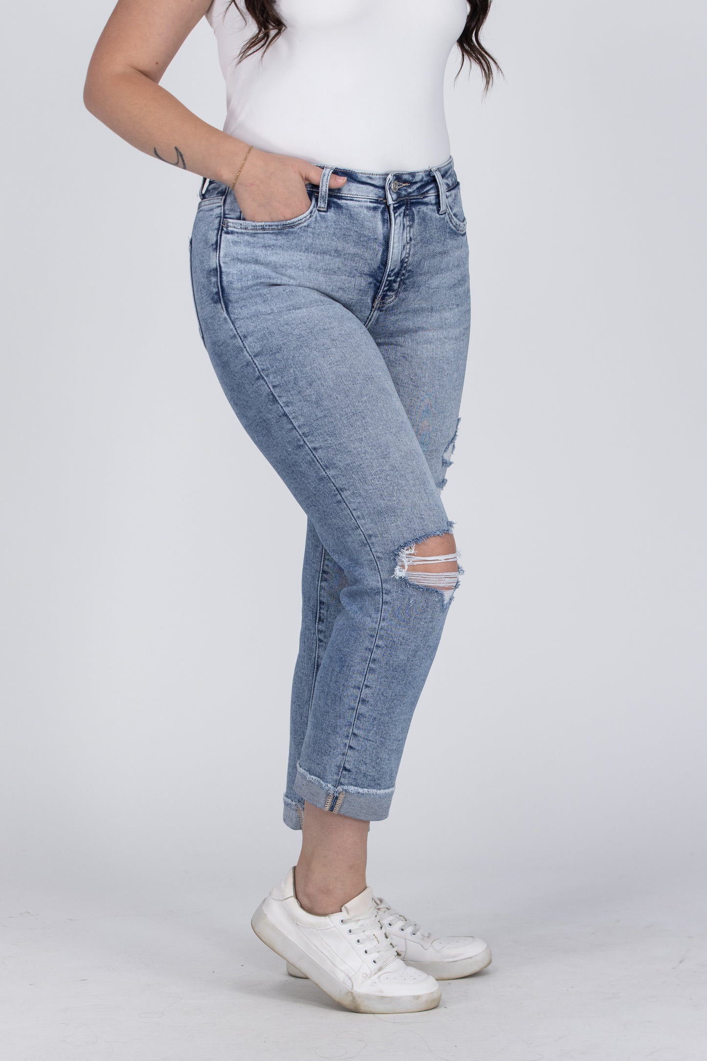 Down To The Wire from Lovervet: High-Rise Tummy Control Cuff Slim Straight Fit Denim