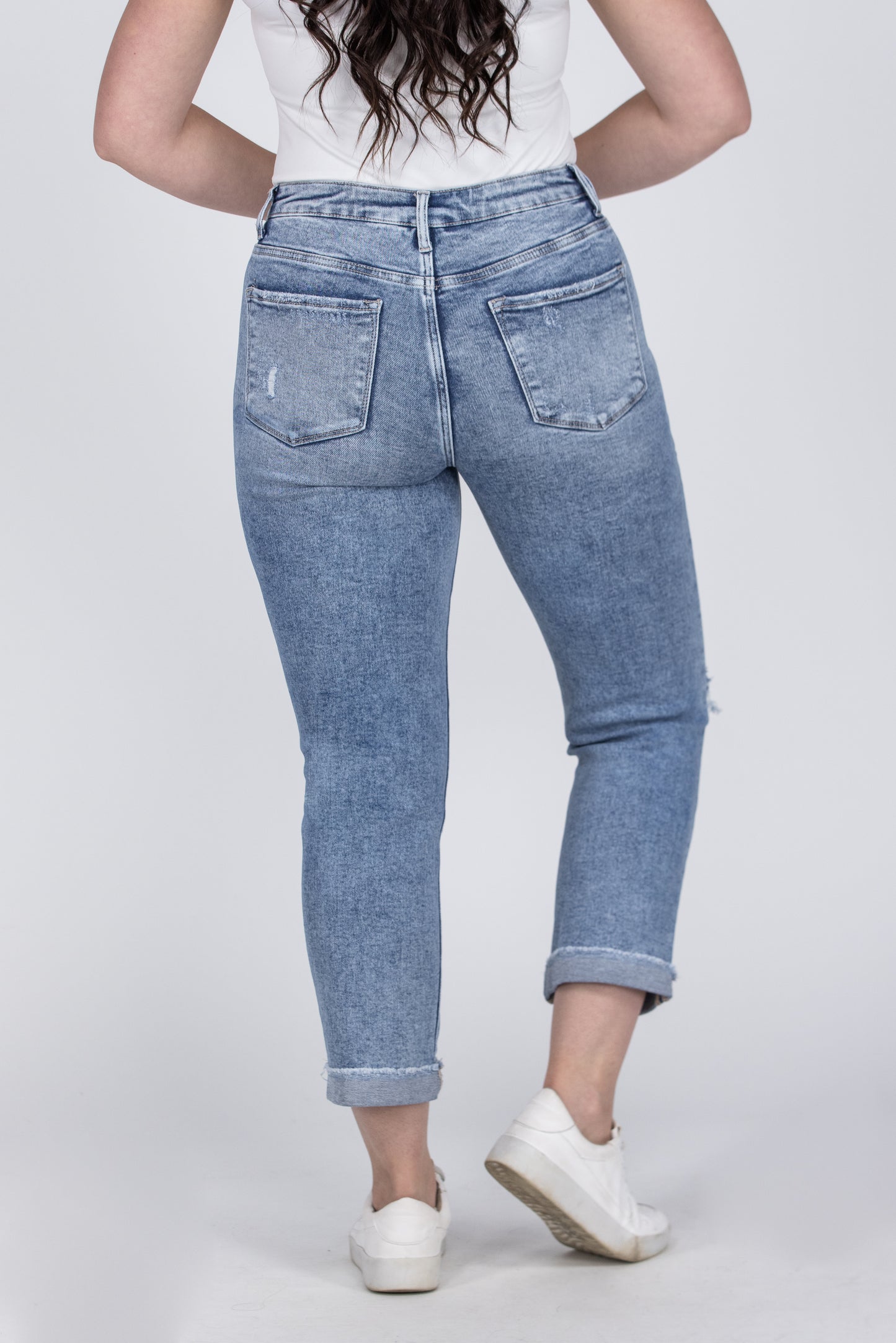 Down To The Wire from Lovervet: High-Rise Tummy Control Cuff Slim Straight Fit Denim