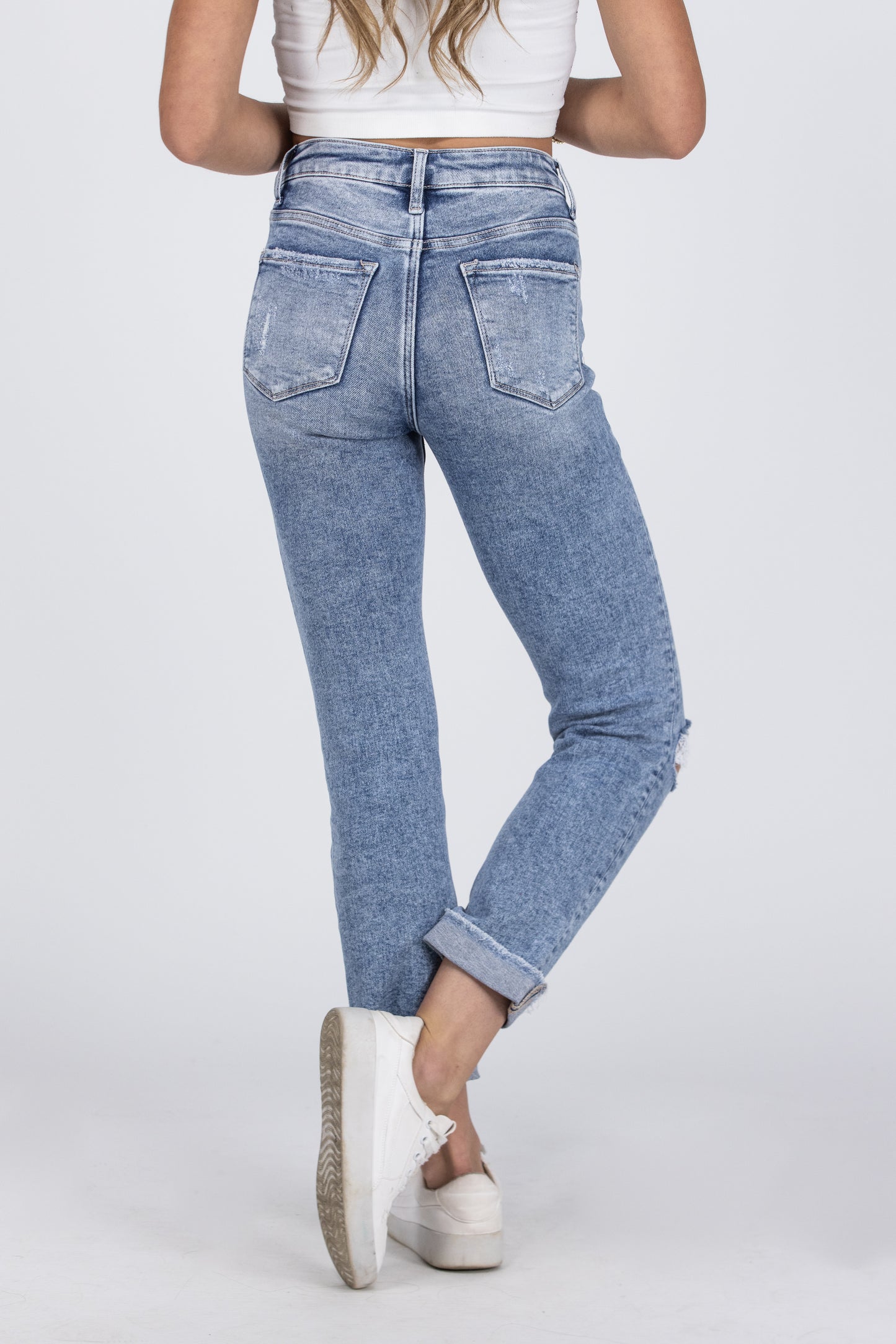 Down To The Wire from Lovervet: High-Rise Tummy Control Cuff Slim Straight Fit Denim