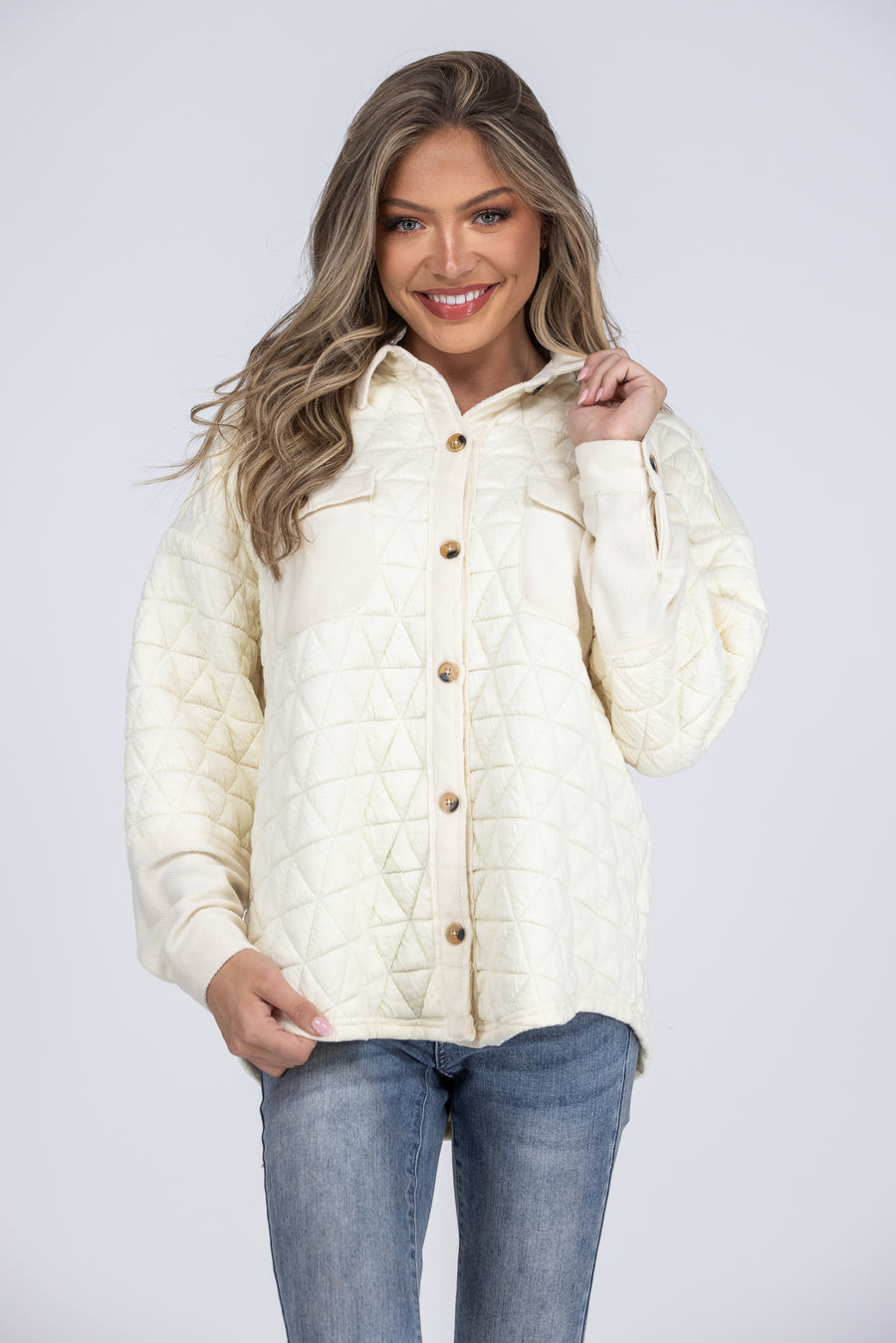 Feeling Brand New Women's Textured Barrel Sleeve Shacket Final