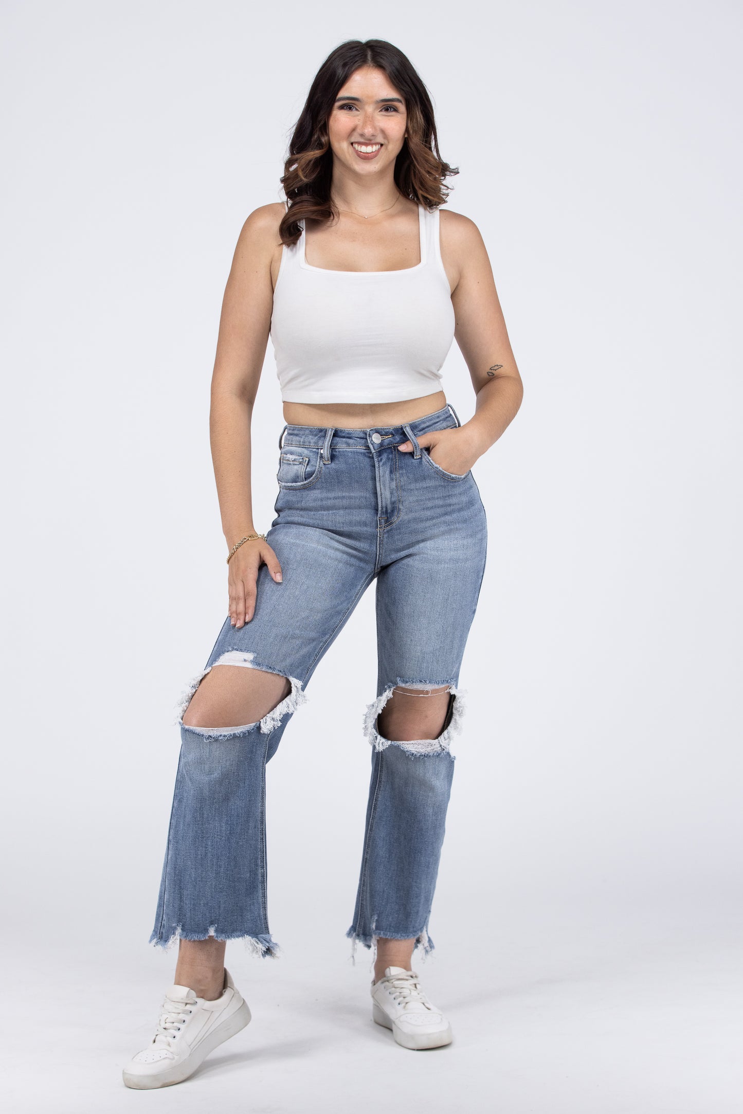 Can't Keep Up from Risen: High-Rise Crop Straight Leg Denim