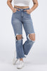 Can't Keep Up from Risen: High-Rise Crop Straight Leg Denim