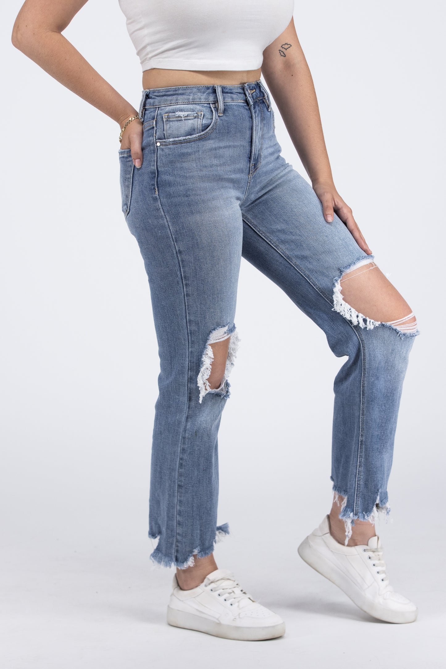 Can't Keep Up from Risen: High-Rise Crop Straight Leg Denim