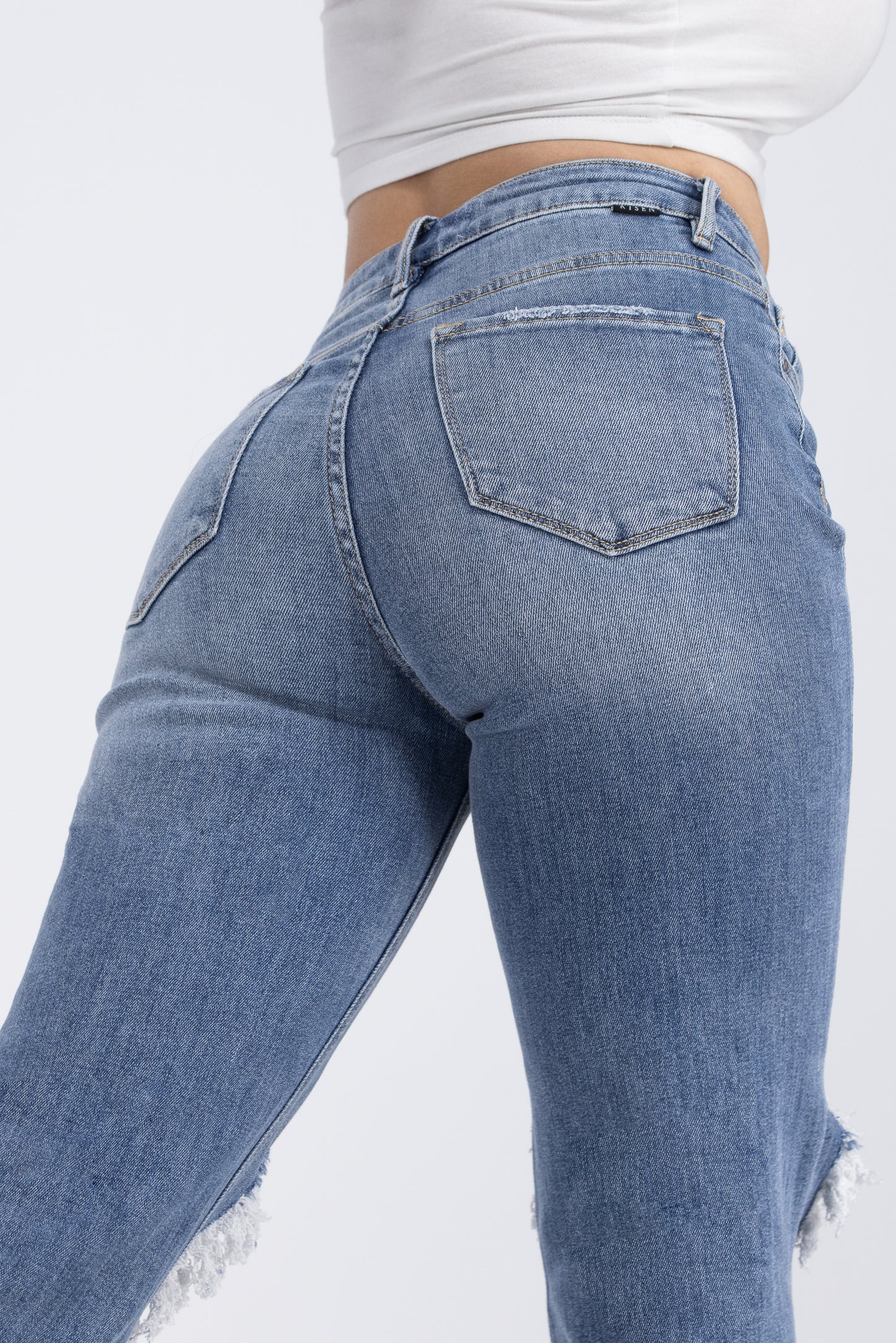 Can't Keep Up from Risen: High-Rise Crop Straight Leg Denim