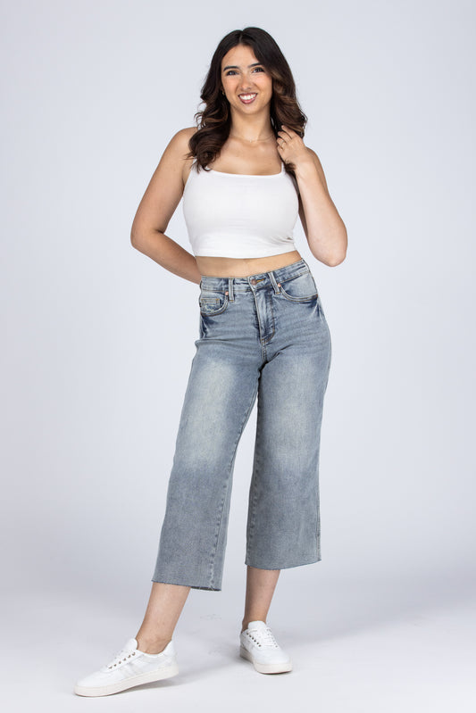 Promising Tomorrow from Judy Blue: Mid-Rise Tummy Control Crop Wide Leg Denim