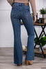 The Nicole from Judy Blue: Mid-Rise Tummy Control Vintage Wash Cut Hem Flare Denim