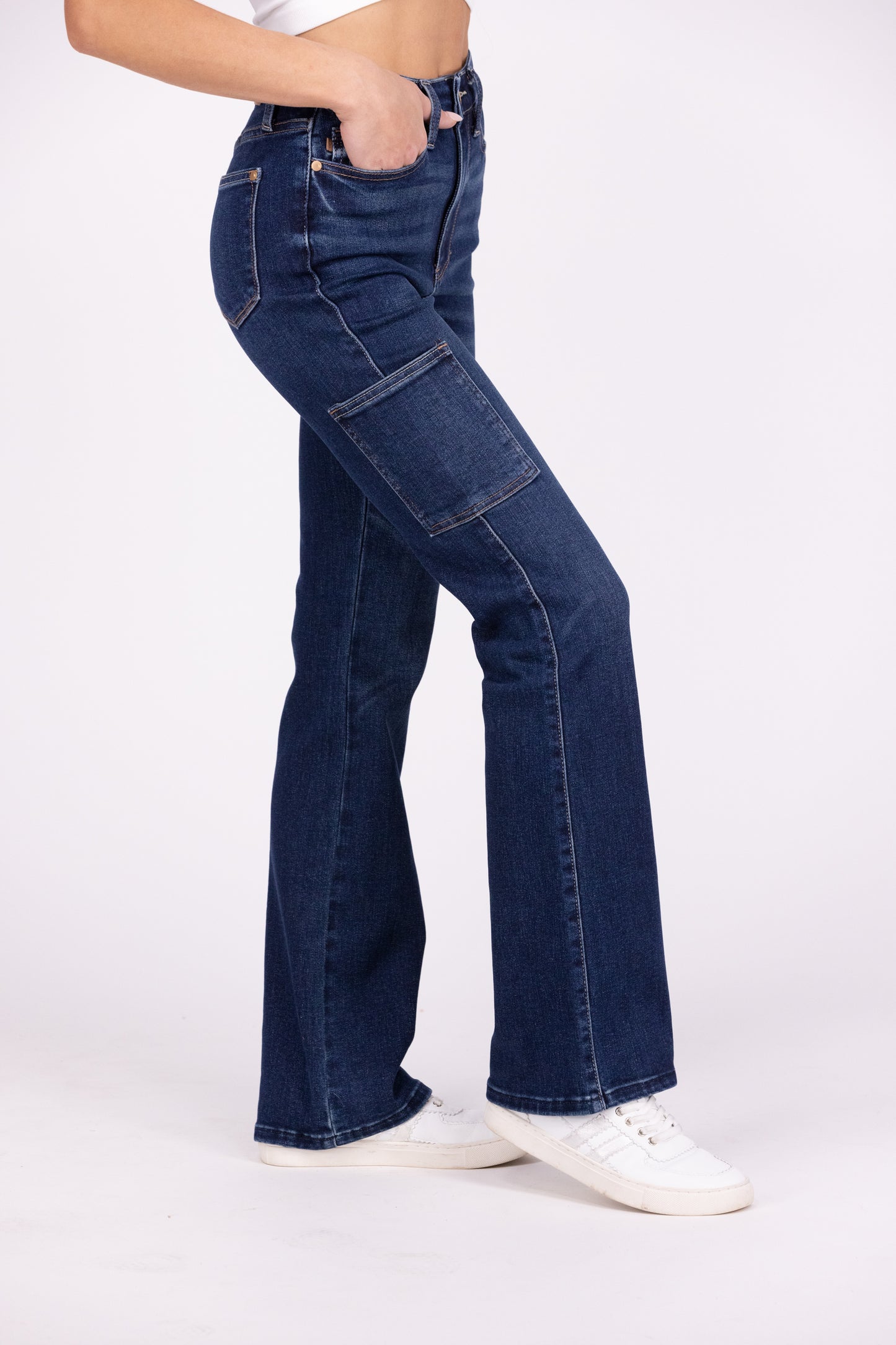 Getting Things Done from Judy Blue: High-Rise Cargo Bootcut Denim