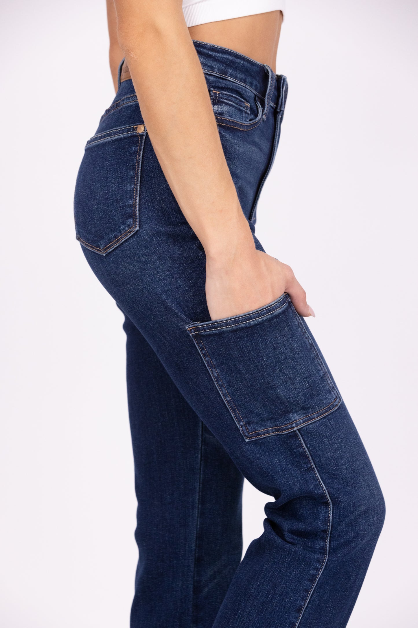 Getting Things Done from Judy Blue: High-Rise Cargo Bootcut Denim