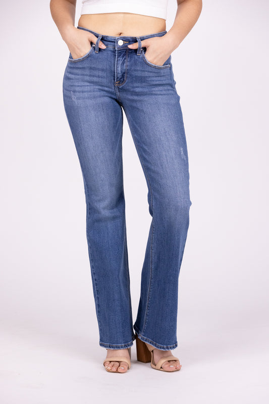 Old School Classic From Risen: Mid-Rise Tummy Control Flare Basic Denim