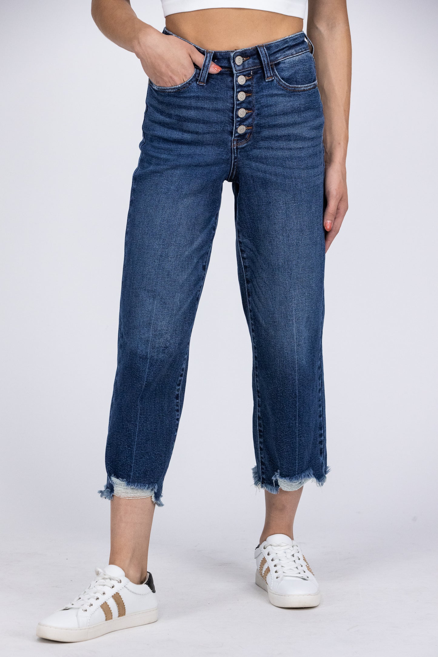 All About The Now From Judy Blue: High-Rise Button Fly Crop Wide Leg Denim