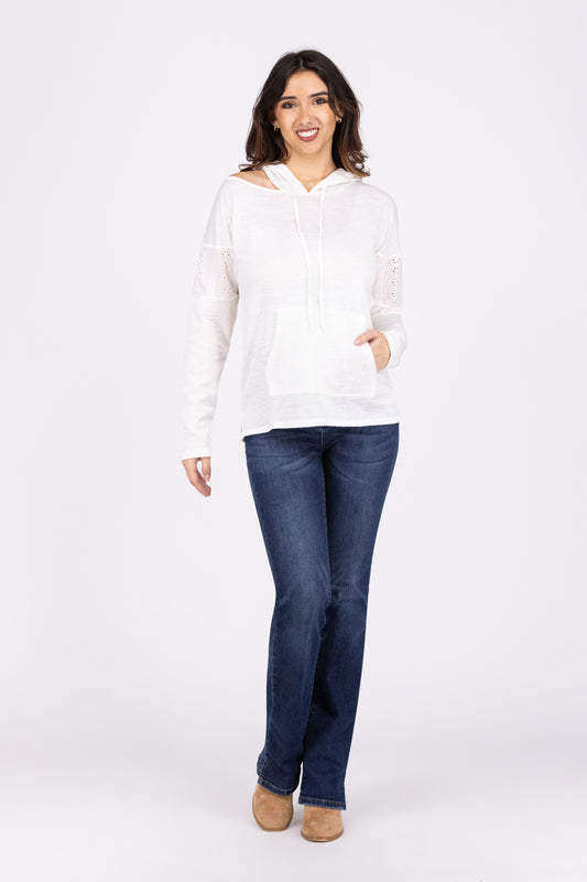Where I Want To Be Women's Lace Detailed Cold Shoulder Hoodie