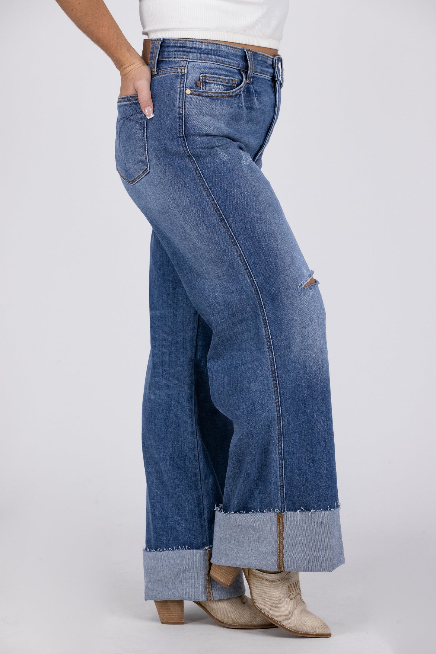 The Max from Judy Blue: High-Rise Retro Wide Leg w/Cuff Denim