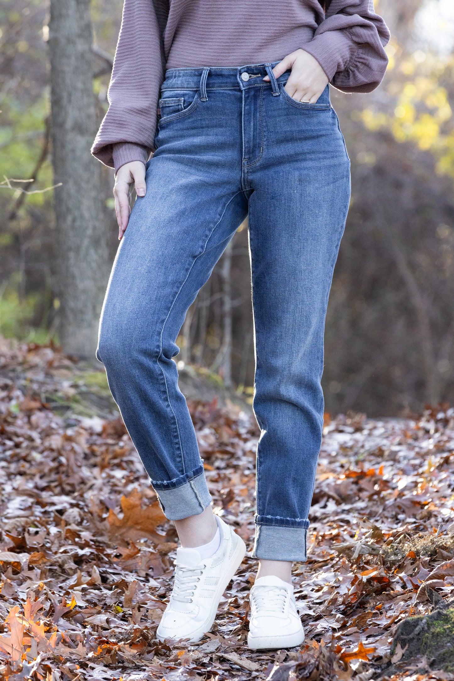 The Jasmine from Judy Blue: Mid-Rise Vintage Wash Boyfriend w/Cuff Denim