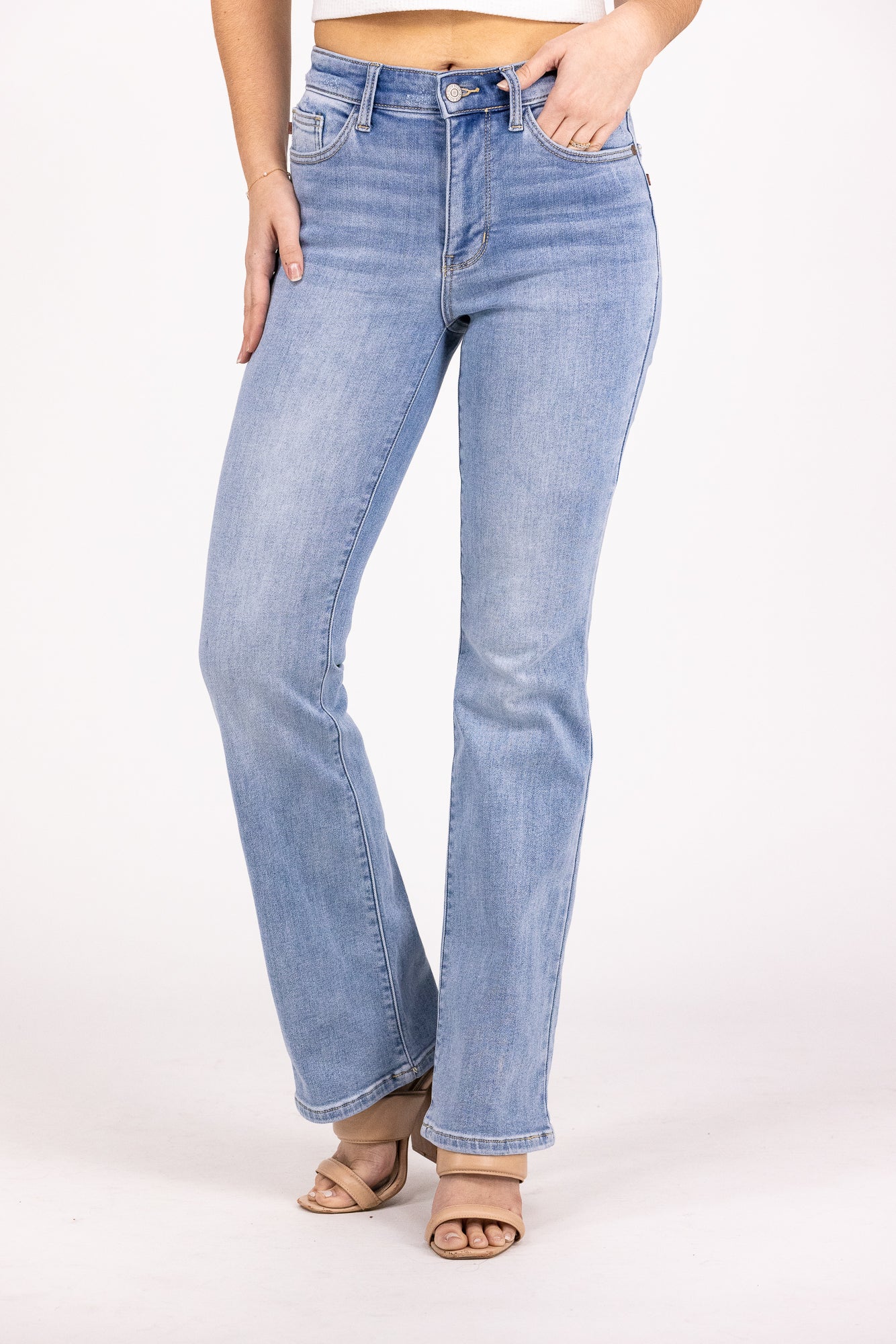 The Paula from Judy Blue: Mid-Rise Thermal Bootcut Denim