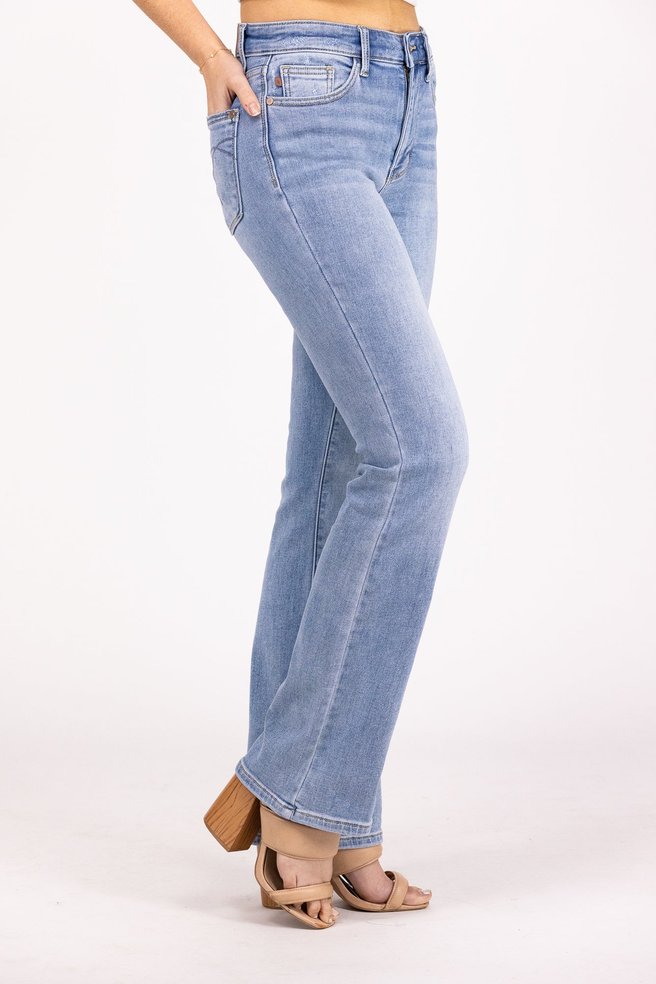 The Paula from Judy Blue: Mid-Rise Thermal Bootcut Denim