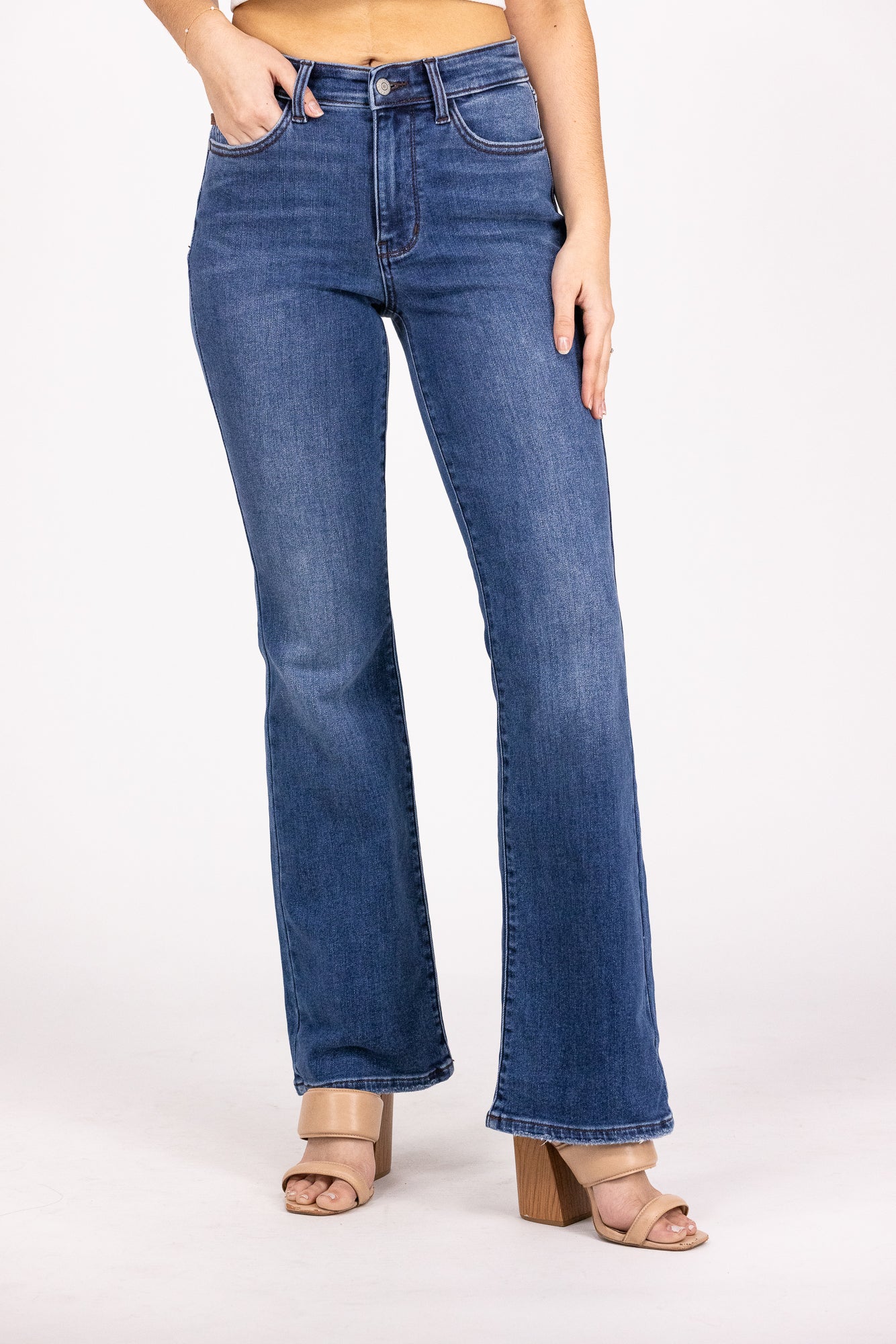 The Paula from Judy Blue: Mid-Rise Thermal Bootcut Denim