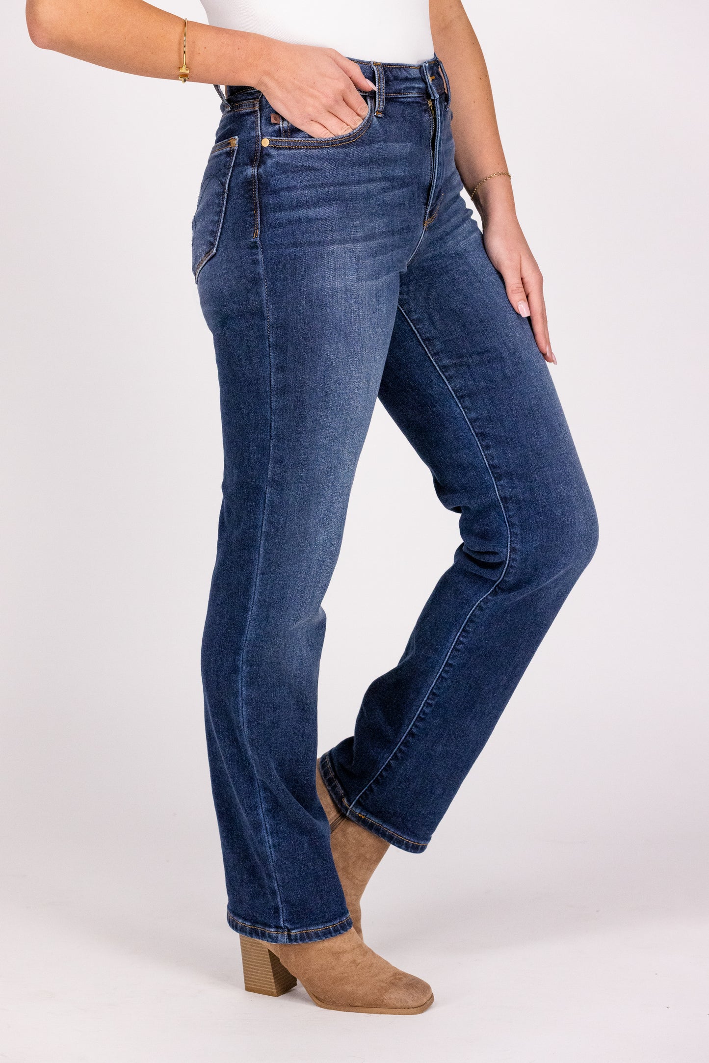 The Angie from Judy Blue: High-Rise Vintage Wash Thermal Straight Leg Denim