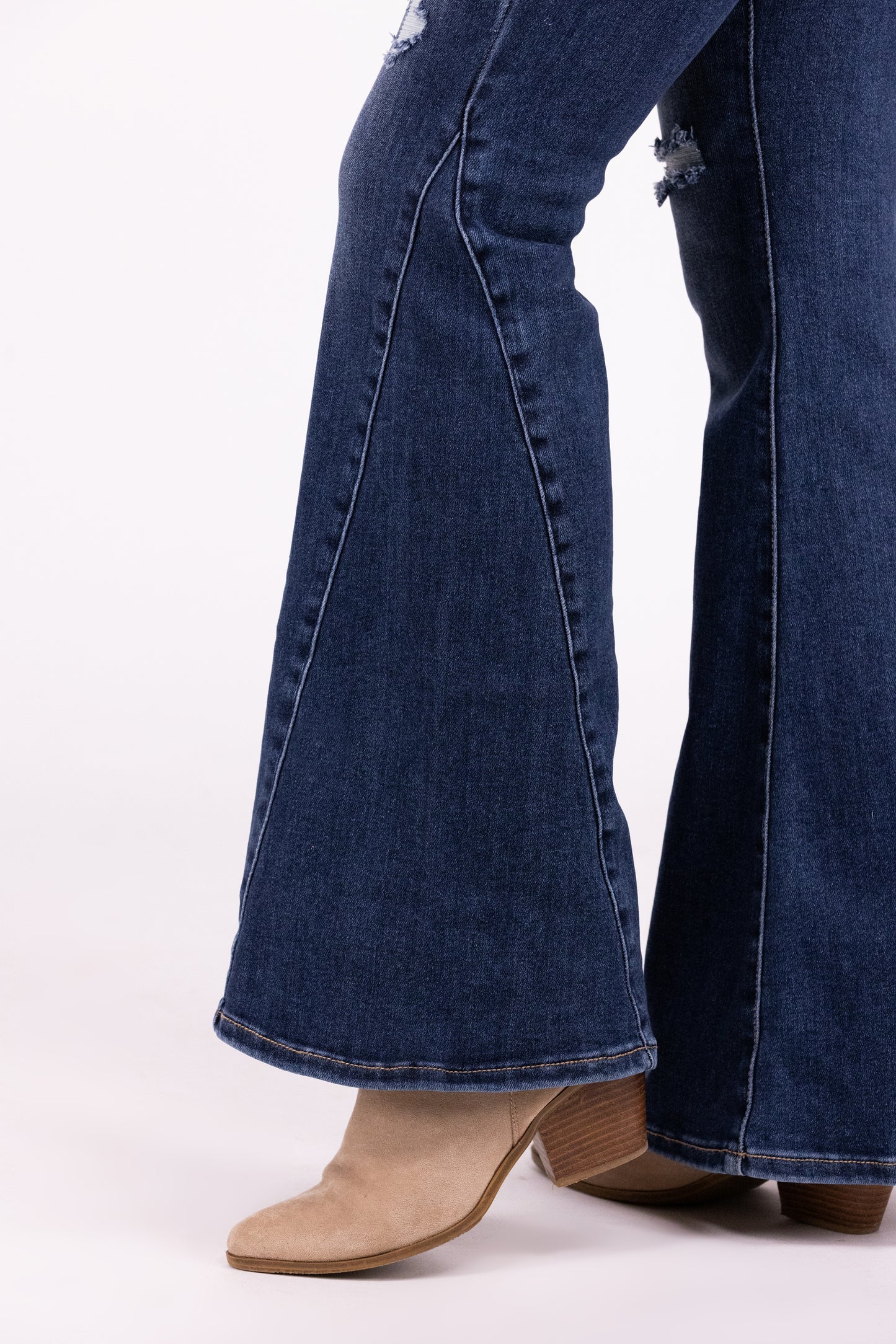 Hold My Halo From Risen: High-Rise Tummy Control Button Fly Flare Denim