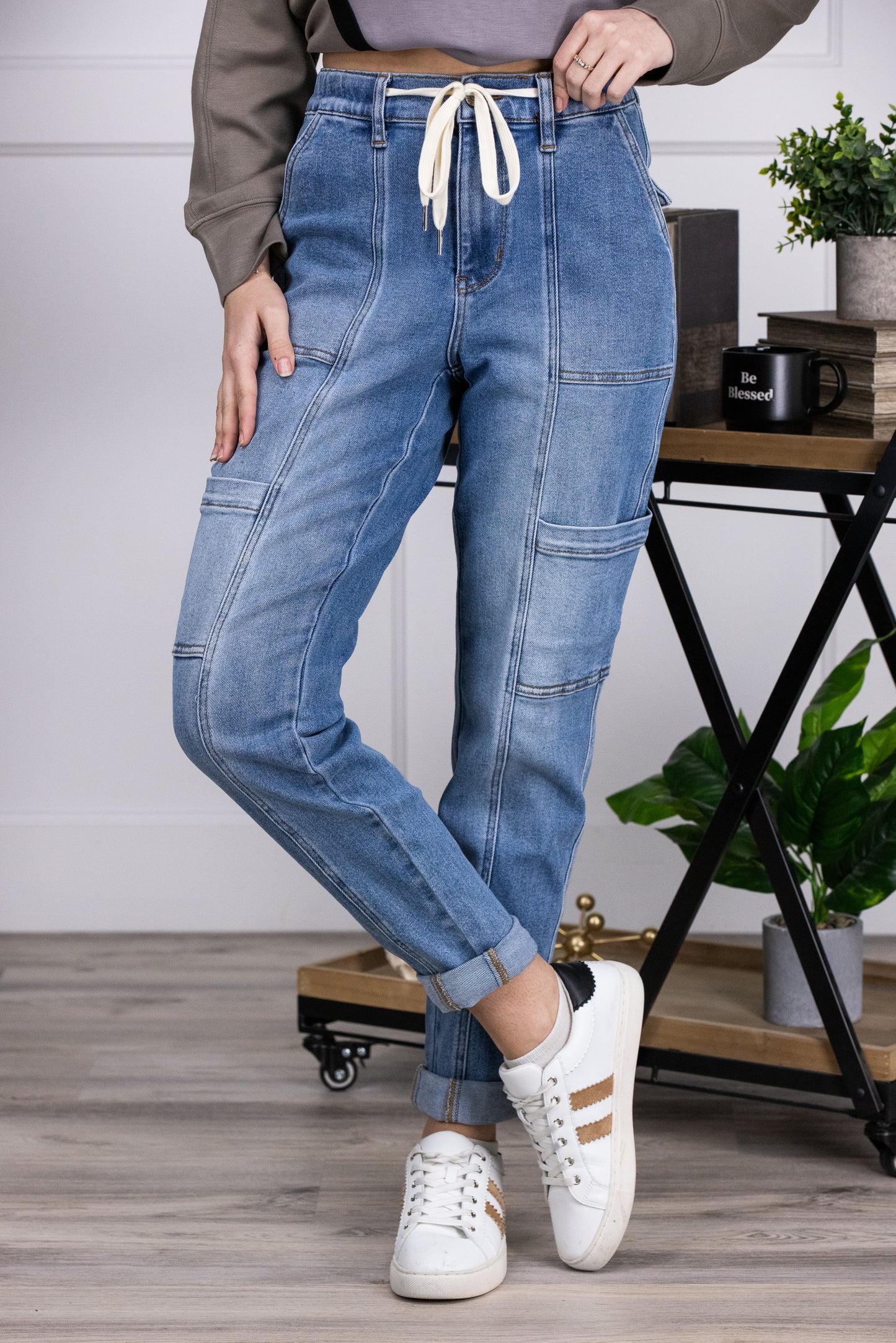 The Harlee from Judy Blue: High-Rise Cuffed Cargo Denim Jogger