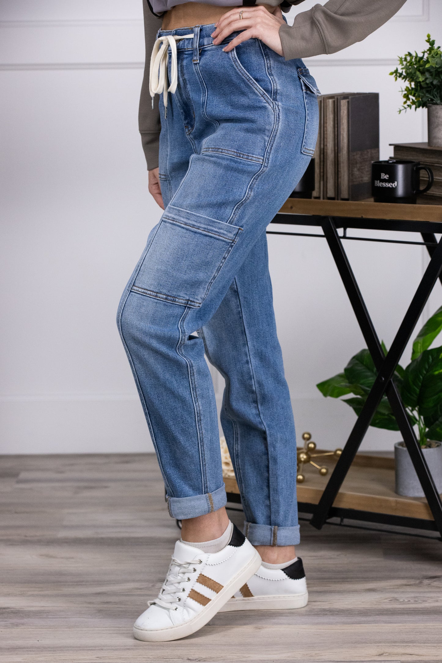 The Harlee from Judy Blue: High-Rise Cuffed Cargo Denim Jogger