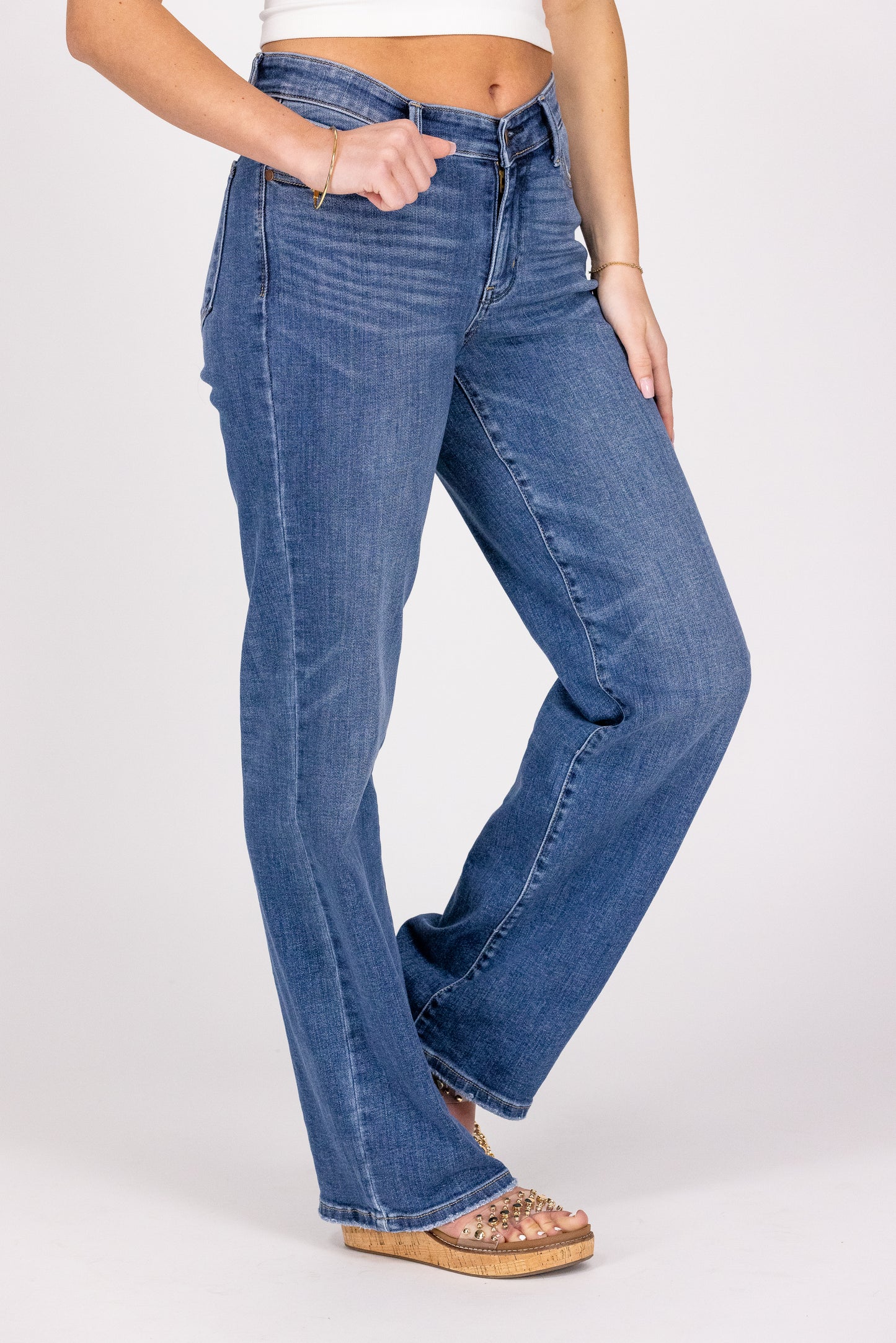 The Violet from Judy Blue: High-Rise V-Front Straight Fit Denim