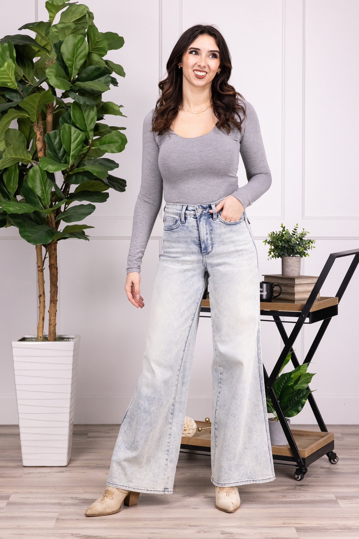 The Hillary from Judy Blue: High-Rise Tummy Control Retro Wide Leg Denim