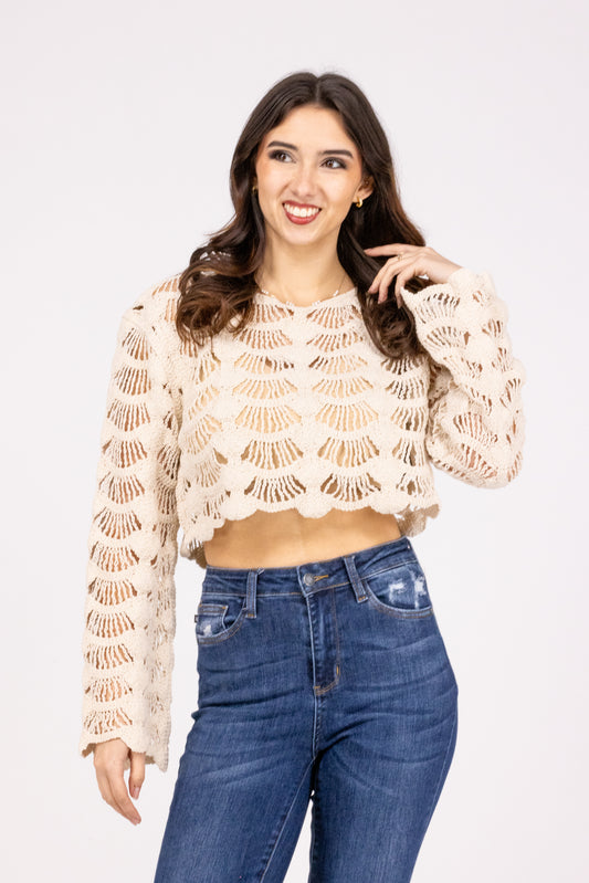 Always Positive Crochet Long Sleeve Top