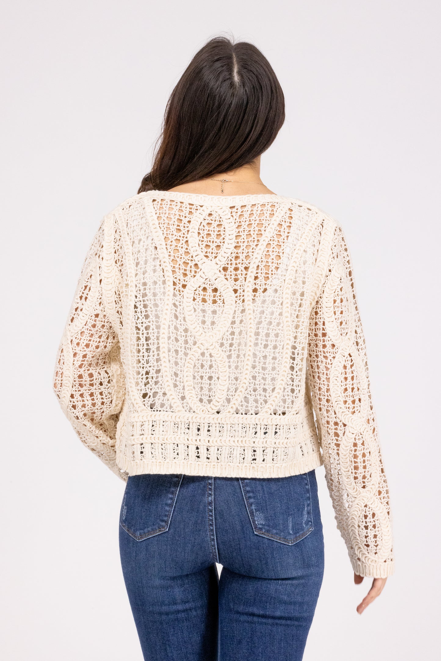 Champagne Nights Crochet Long Sleeve Top