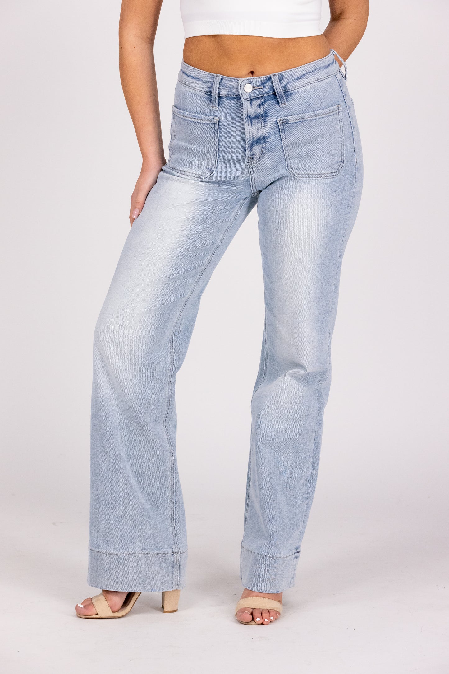 Drive Around Town From Lovervet: High-Rise 90's Vintage Trouser Hem Flare Denim