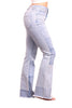 Light blue flared jeans on a white background