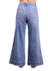Blue denim wide-leg jeans on a white background