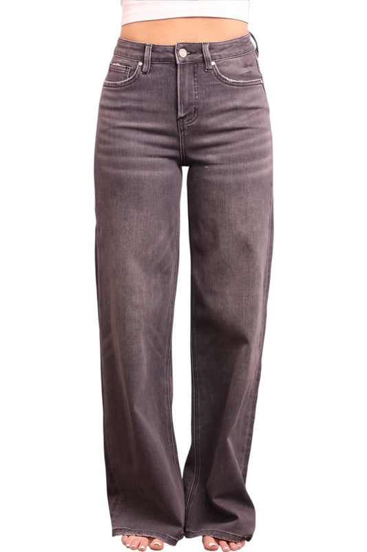 The Tara by Ava Lane High-Rise Tummy Control Charcoal Wide Leg Jeans in Three Lengths