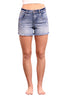 Mid-Rise Tummy Control Distressed Denim Shorts