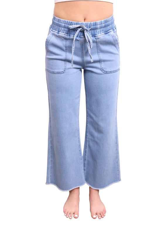 High-Rise Elastic Waist Wide Leg Jeans