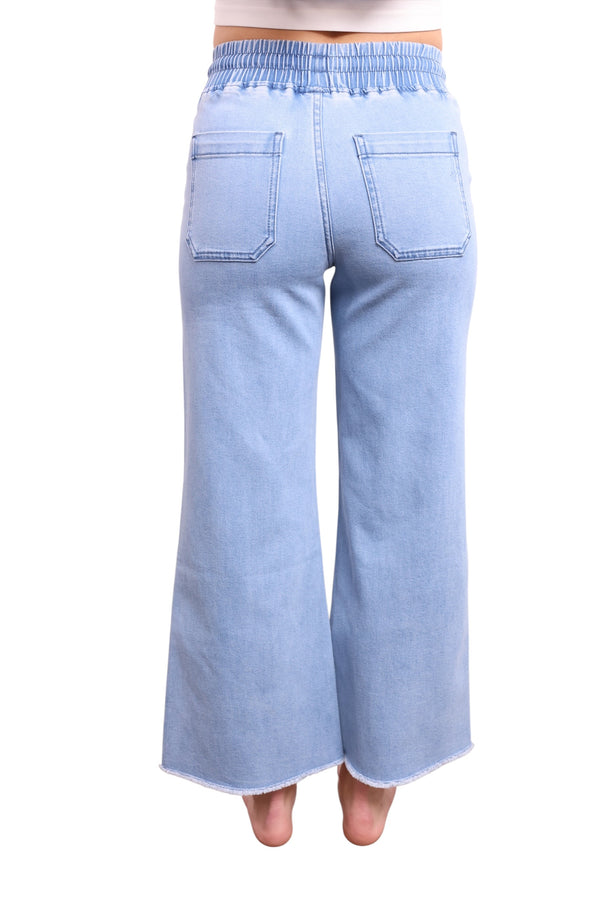 High-Rise Elastic Waist Wide Leg Jeans
