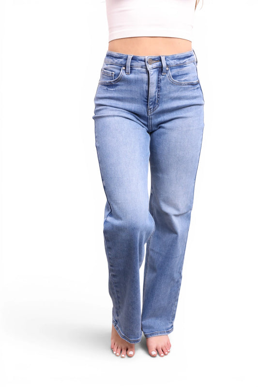 High-Rise Tummy Control Vintage Light Blue Wide Leg Jeans