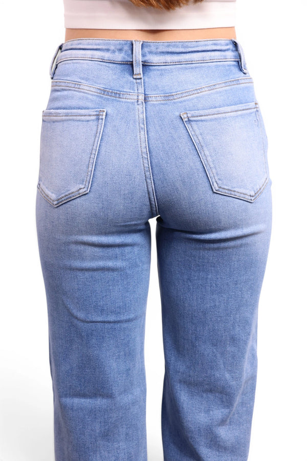 High-Rise Tummy Control Vintage Light Blue Wide Leg Jeans