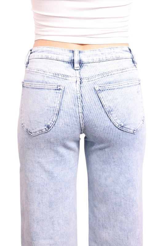 The Bristol Mid-Rise Tummy Control Wide Leg Striped Jeans