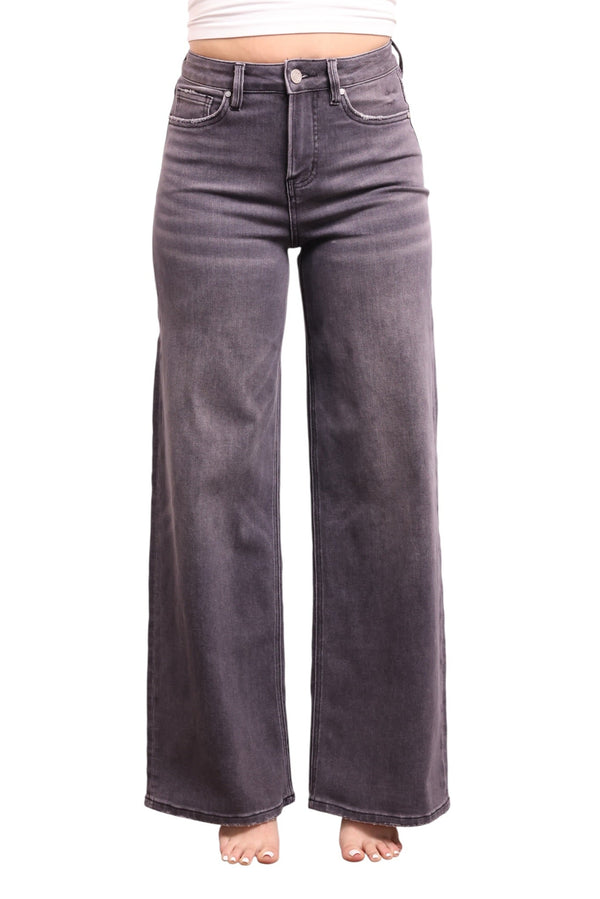The Tara High-Rise Charcoal Wide Leg Tummy Control Jeans - Three Inseams