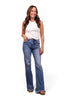 The Crystal High-Rise Tummy Control Distressed Flare Leg Jeans