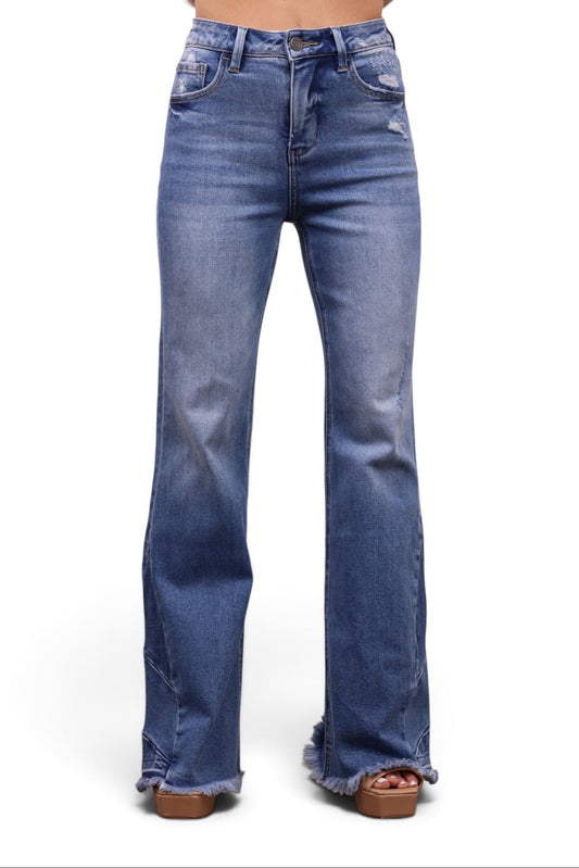 The Crystal High-Rise Tummy Control Distressed Flare Leg Jeans