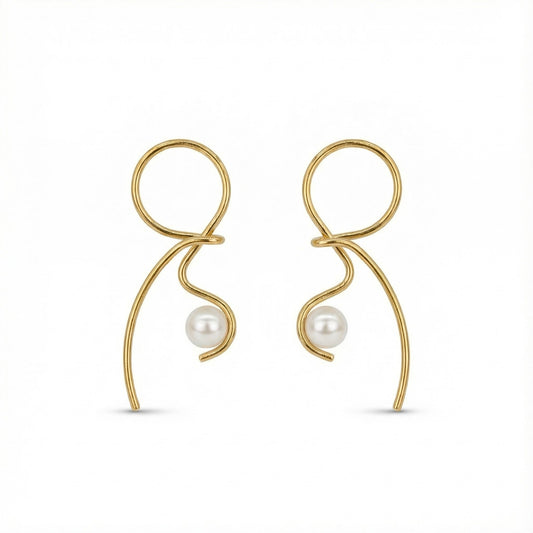 Sculpted Pearl Drop Earrings in Gold