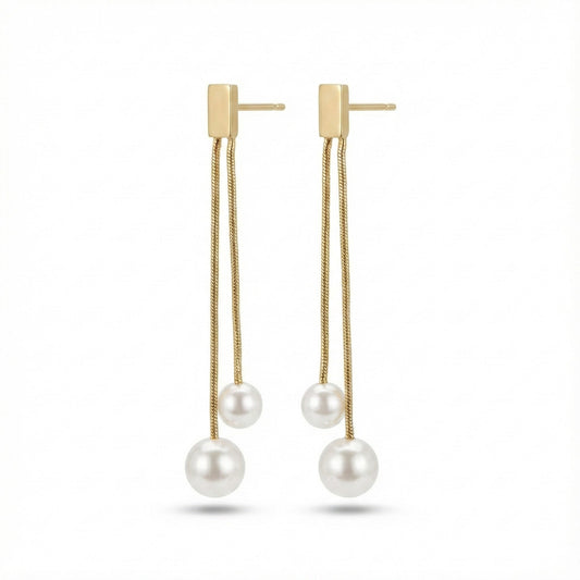 Pearl Chain Drop Earrings in Gold