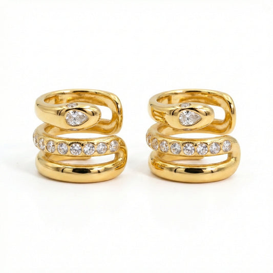 Coiled Snake Pavé Ear Cuffs in Gold